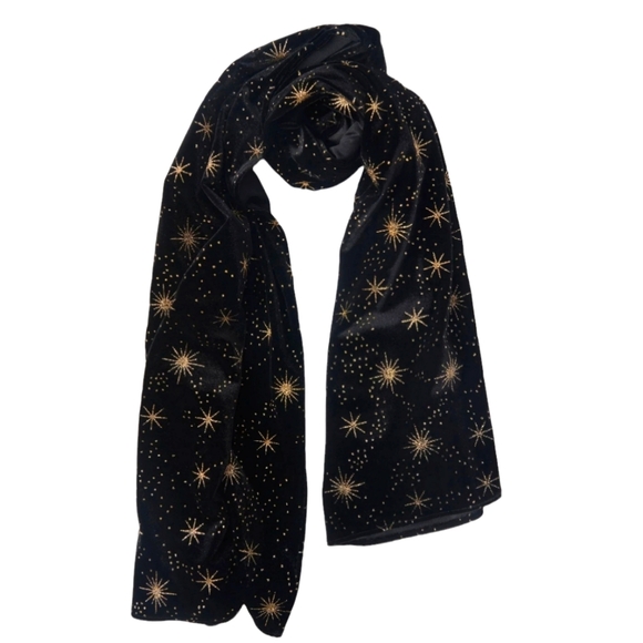 The Great Gatsby X Unique Vintage Black & Gold Velvet Starburst Hair Scarf - Picture 1 of 3